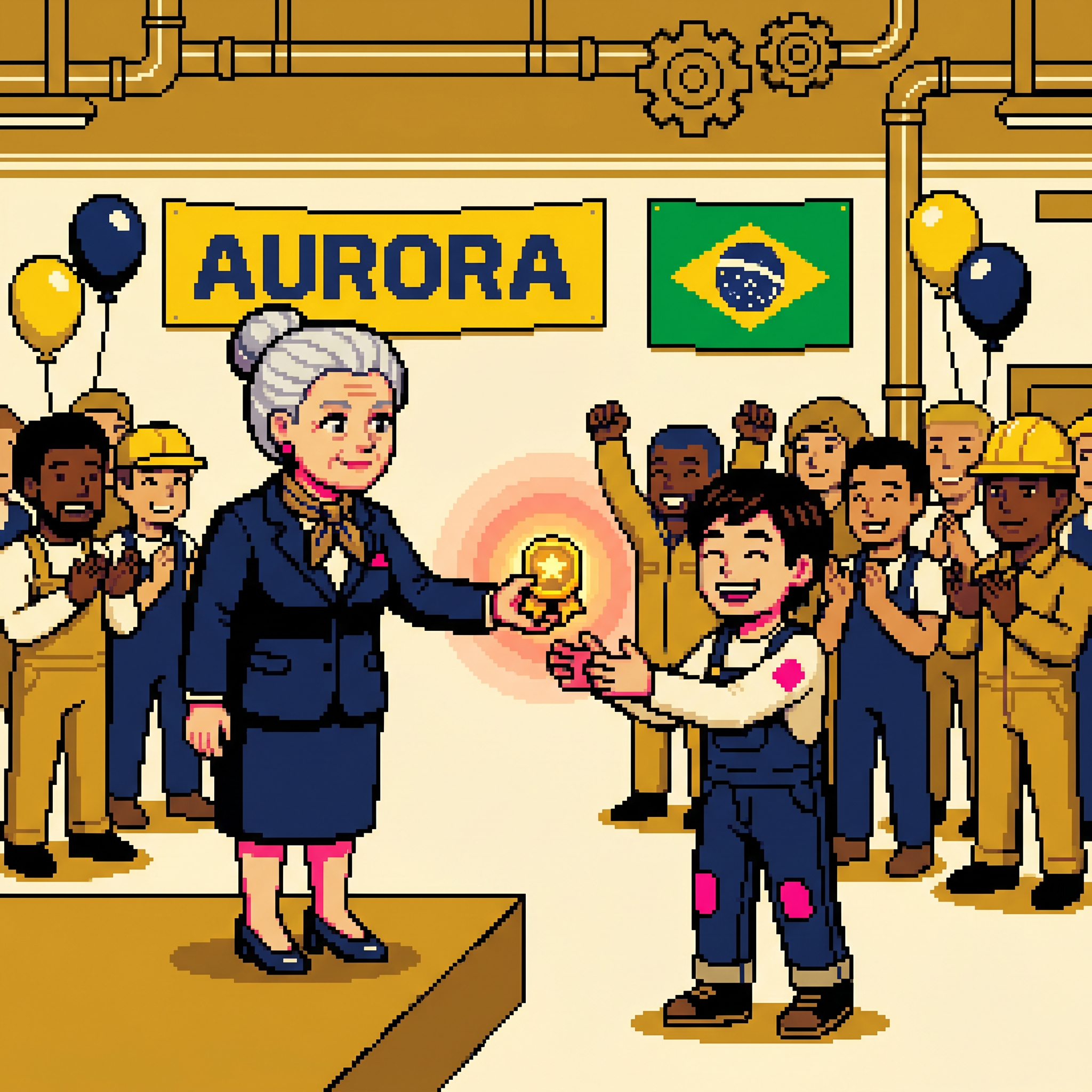 Helena entregando crachá dourado na cerimônia de formatura